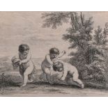 After Francois Boucher (1703-1770) French. Three Cherubs in a Landscape, Engraving, 7" x 9".