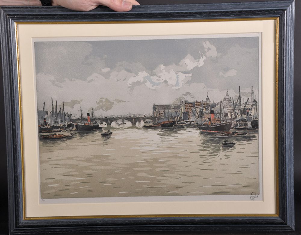 20th Century English School. A Thames Scene, Print in Colours, Indistinctly Signed and numbered 71/ - Image 2 of 5