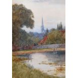 Frederick Charles Dixey (Exh.1881-1914) British. 'St Mathias Church, Richmond', Watercolour, Signed,