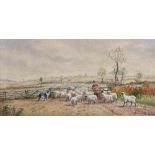 Norman Bradley (19th - 20th Century) British. A Farmer Herding his Sheep, Watercolour, Signed,