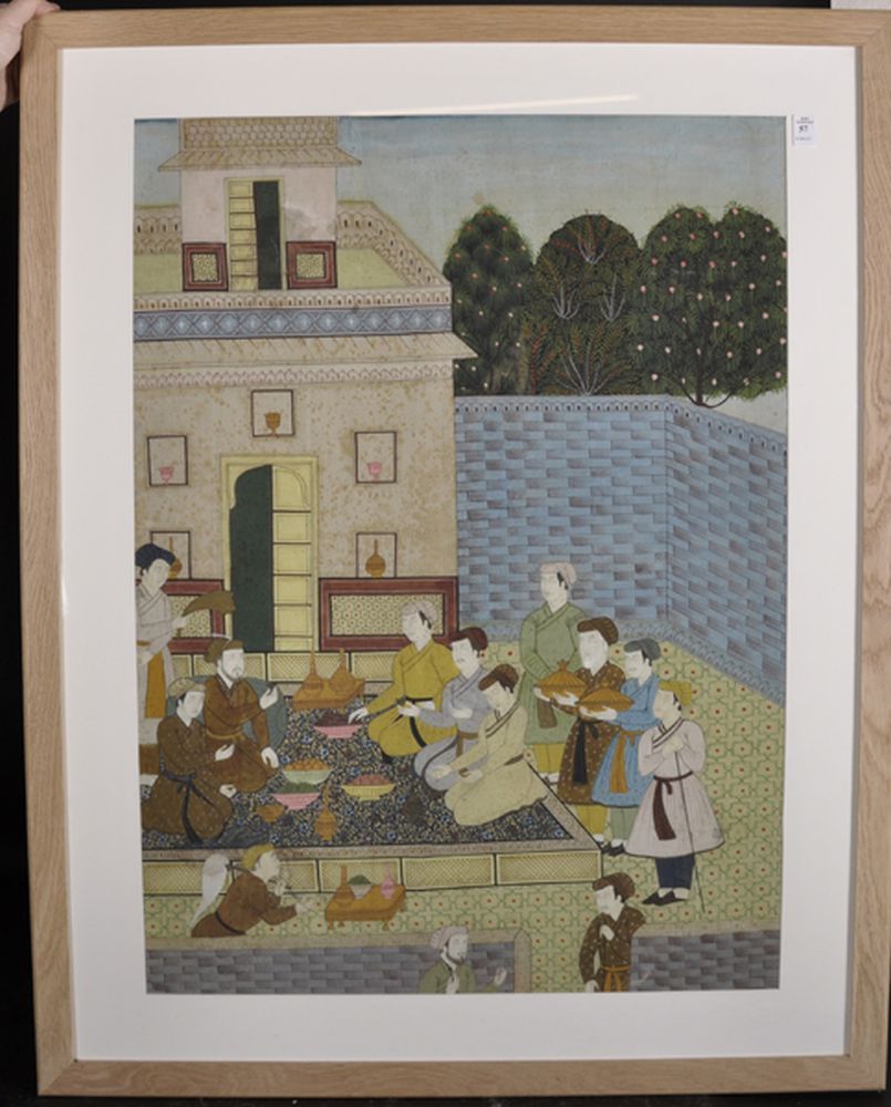 19th Century Chinese School. An Oriental Feast, Silk Print, 33.5" x 24". - Image 2 of 3