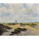 D... Murphy (20th Century) British. Sand Dunes with a Church in a Landscape beyond, Oil on Board,