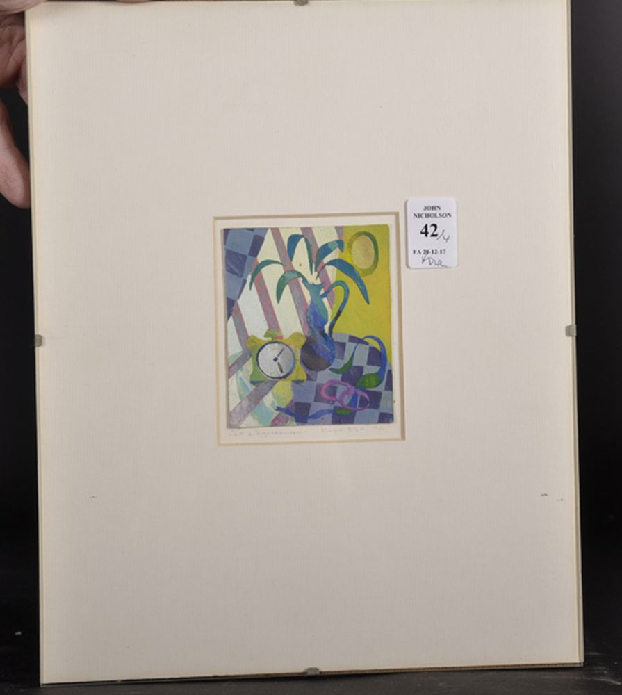 A... B... Parysin (20th Century) Russian. Still Life with Flowers, Screenprint, Signed and Inscribed - Image 2 of 5