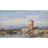 William Leighton Leitch (1804-1883) British. Figures by a Tower in a Roman Compagna, Watercolour,