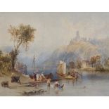Thomas Addison Richards (1820-1900) British. "Lahneck Castle, River Lahn-Rhine", Watercolour,