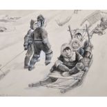 William Henry Charles Groome (1854-1913) British. A Winter Scene, with Eskimo Children on Sledges,