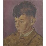 Wood (20th Century) British. Study of a Young Man, Oil on Artist's Board, Signed and Dated '45, 12.