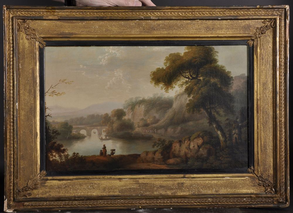 Early 19th Century English School. A River Landscape, with Figures in the foreground, Oil on Canvas, - Image 2 of 3