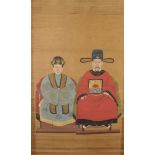 Early 20th Century Chinese School. Two Figures Seated, Mixed Media, Unframed and Rolled, 58" x 38".