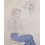David Hockney (1937 ) British. "Gregory", Study of a Seated Man on a Red Stool, with a Vase of