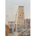 Circle of David Roberts (1796-1864) British. Egyptian Ruins with a Figure, Watercolour, bears a