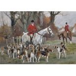 Thomas Ivester Lloyd (1873-1942) British. The Hunt with two Mounted Huntsmen and Hounds, Watercolour