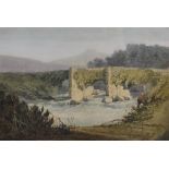 Attributed to Samuel Prout (1783-1852). British. "Chagford Bridge", A View of a Bridge with a figure