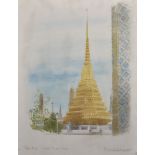 Bernard Lamb (20th Century) British. "Bankok - Wat Phia Kaeo" [sic], Lithograph, Signed and