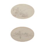 19th Century English School. Figures in a Boat Fishing, Pencil, Oval, 3.25" x 5.25", and a companion