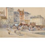 L... Deane (19th Century) British. "Fish Market, Honfleur", Watercolour, Partially Inscribed on