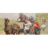 20th Century English School. Reader's Illustrated, A Carriage Scene with a Milkman and Children,