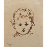 Milein Cosman (1921- ) German. Study of a Young Child's Head, Ink and Wash, Signed, 6.5" x 5.5", and