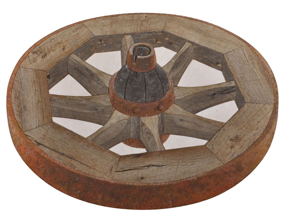 Frank Litto (20th - 21st Century) American. "Wagon Wheel", Wooden Sculpture, Oval, Signed with a
