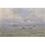 19th Century English School. "Downs", Study of a Steamer with other Shipping Beyond, Oil on Board,