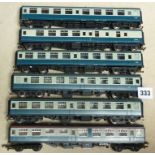 BACHMANN 5 MK1 COACHES IN RAIL BLUE INC E4112 X3, M 35040, E26033 & 1 TRIANG RBR