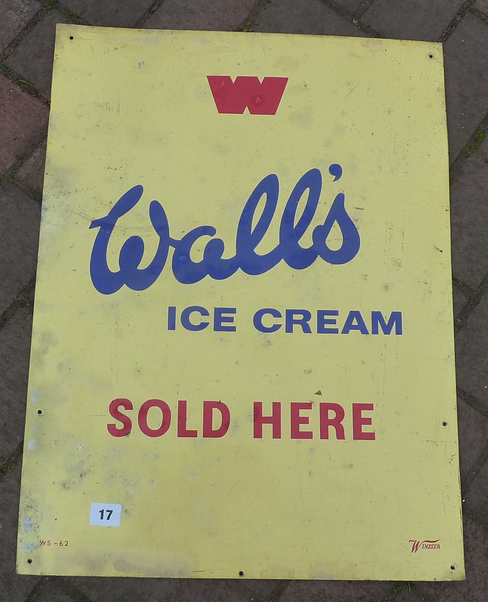 TIN ADVERTISING SIGN ' WALLS ICE CREAM SOLD HERE ' WINDSOR W5.62