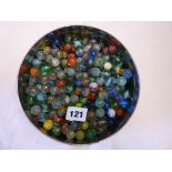 OLD TIN OF MARBLES