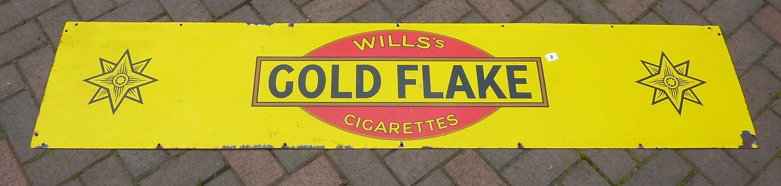 ENAMEL ADVERTISING SIGN WILLS GOLD FLAKE CIGARETTES IN VGC