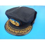 BR BRITISH RAILWAYS C.1950'S CAP STAMPED BR (WR) SIZE 7.5 LION & WHEEL EMBLEM WITH CAP BRAIDING IN