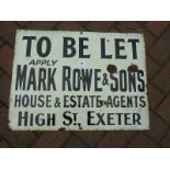 ENAMEL SIGN MARK ROWE & SONS HOUSE & ESTATE AGENTS EXETER