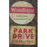 CIRCULAR WOODBINE TIN SIGN & PARK DRIVE CARD SIGN