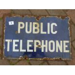 ENAMEL DOUBLE SIDED SIGN ' PUBLIC TELEPHONE'