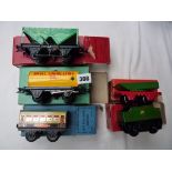 HORNBY 0 GAUGE BOXED ROLLING STOCK : NO 50 TANK WAGON, SHELL IN GREEN BOX, LMS HOPPER, MO PULLMAN M1