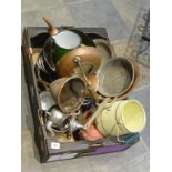 BOX OF MISC. TIN AND COPPERWARE