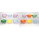 Twelve frosted and colored art glass bowls