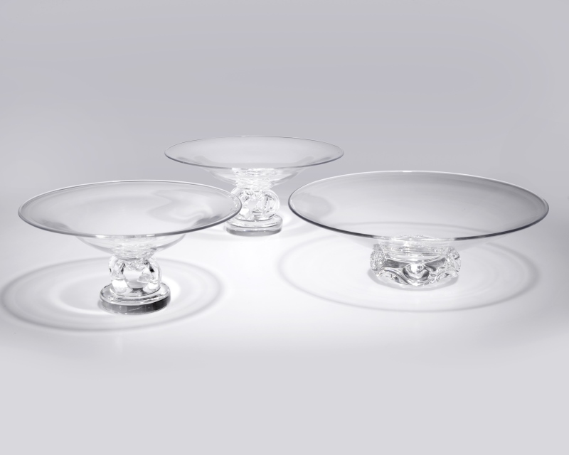 Three Steuben art glass compotes