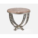 An Art Deco iron and marble occasional table