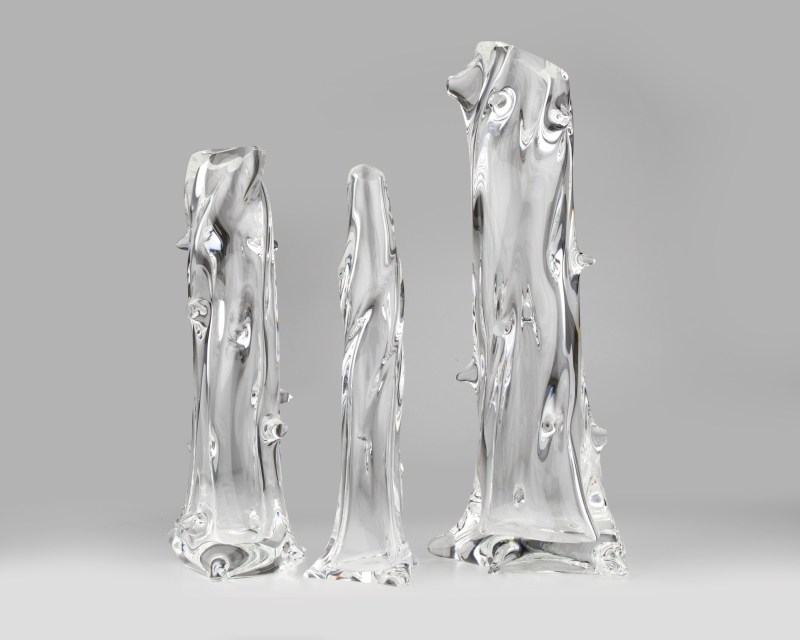 A set of three graduated Steuben art glass vases