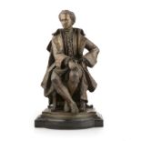 A French bronze sculpture of a seated gentleman