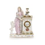 A Meissen porcelain figural mantel clock