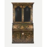 A Continental chinoiserie lacquer secretary cabinet