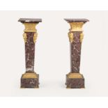 A pair of gilt bronze-mounted marble pedestals