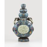 A Chinese jade-mounted cloisonne urn