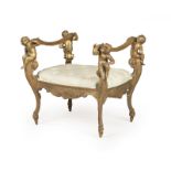 A Louis XV-style carved giltwood upholdstered bench