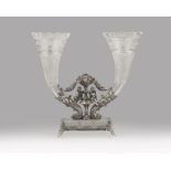 A German .800 silver-mounted cut crystal epergne