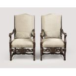 A pair of Louis XV-style carved fauteuils a la reine