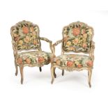 A pair of polychrome-painted Louis XV fauteils