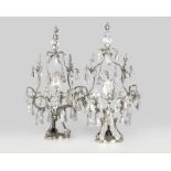 A pair of Continental silver-plated crystal girandoles