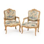 A pair of Louis XV beechwood fauteuils