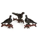 Three Chinese carved amber birds